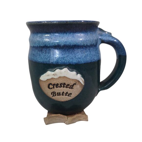 Pottery Crested Butte Ski Blue MUG Snow Billings Montana - Picture 1 of 9